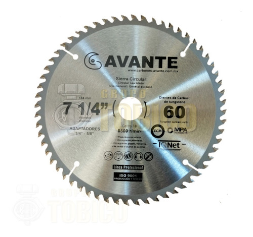Imagen 1 de 2 de Disco Sierra Circular 7 1/4 X 60 Dientes Avante (pieza)