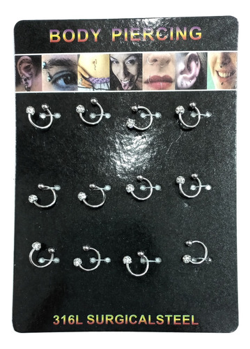 Pack X 12 Piercing Oreja Nariz De Acero Quirúrgico 316l 