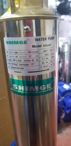 Bomba Sumergible De 1.5 Hp Marca Shimge 4sgm6/6 Voltaje 220