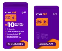 Comprar Chip Vivo Kit 20: 4 Chip S\u002F Recarga+16 C\u002F R$10 De Recarga