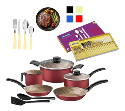 Imagen 3 de 9 de Juego Bateria Cocina Tramontina 9 Piezas + Cubiertos 24 Pzas