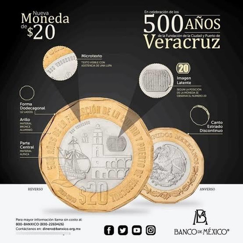 Moneda De $20 500 Años Del Puerto De Veracruz 