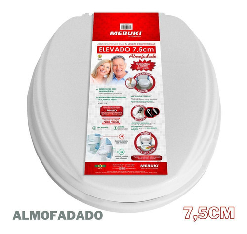 Assento Elevado Almofadado 7,5cm Com Tampa Mebuki Até 120kg