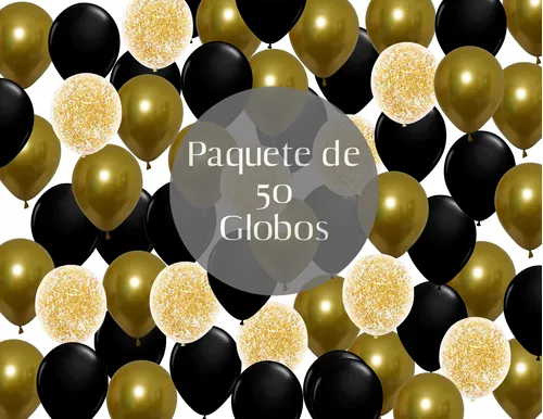 Globos Dorados Y Negros Latex Confeti Globos Decoración 50pz