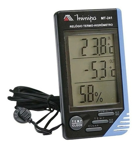 Higrômetro + Termômetro + Relógio Digital Minipa Mt-241