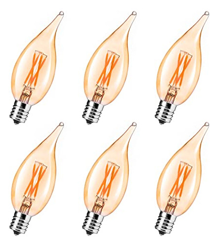 Lámpara Led E12 Vintage, 6 Pack, 4w = 40w, 2200k, Filamento