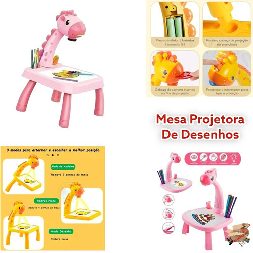 Mesa Projetora Criativa De Desenho Infantil Led Lousa Mágica Cor Girafa Rosa