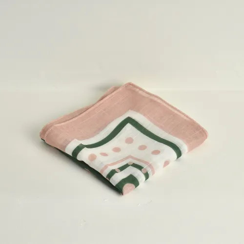 Pañuelo De Algodón, Para Mujer, Dama, Premium Rosa Con Verde Y Blanco U