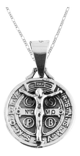 Dije De Plata, Medalla Cruz De San Benito Con Cristo Cadena