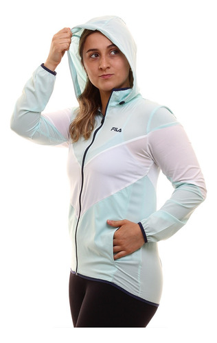 Fila Campera Rompeviento Femenino Azul Claro/blanco