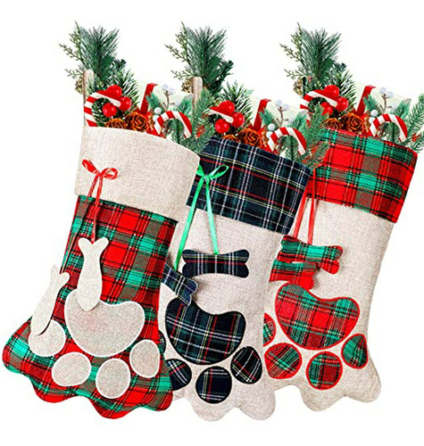 Calcetines Navideños Para Mascotas 18'' Patrón De Huellas -
