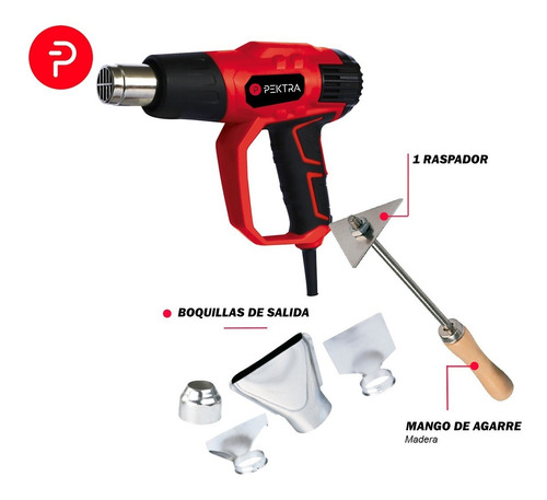 Imagen 3 de 10 de Pistola De Calor Aire Caliente Pektra 2000w Kit 5 Accesorios