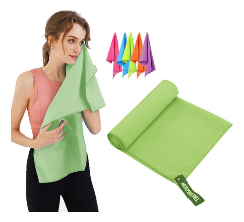 Toalla Microfibra Natacion Deportiva Secado Rápido Portátil Color Verde Rayas