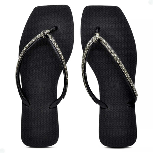 Chinelo Feminino Diamond Alça Brilhante Strass Básico Leve