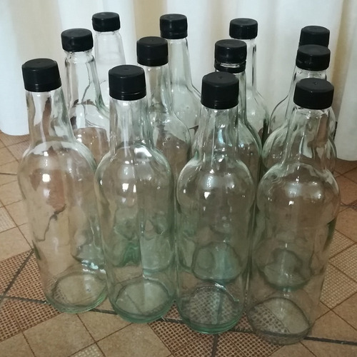 Docena De Botellas De Vidrio Vacías De 700 Ml Tapa Negra