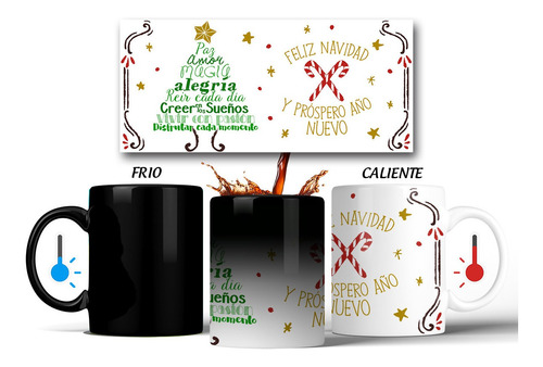 Taza Magica Feliz Navidad Y Prospero Año Nuevo Arbol Bastone