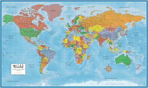 Poster Swiftmaps Mapa Del Mundo, Topográfico, Político