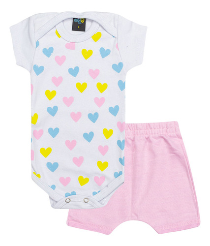 Conjunto Body Shorts Para Bebê Menina Estampado Verão