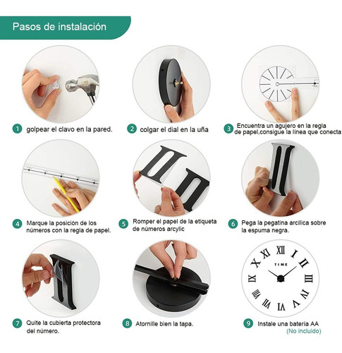 Imagen 6 de 10 de Reloj De Pared 3d Moderno Grande Adhesivo Diy De Acrílico