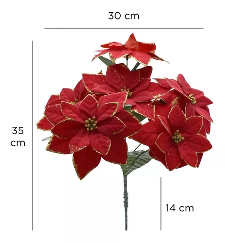 Ramo Nochebuena Roja Y Dorado Con 6 Flores 35 Cm Alto