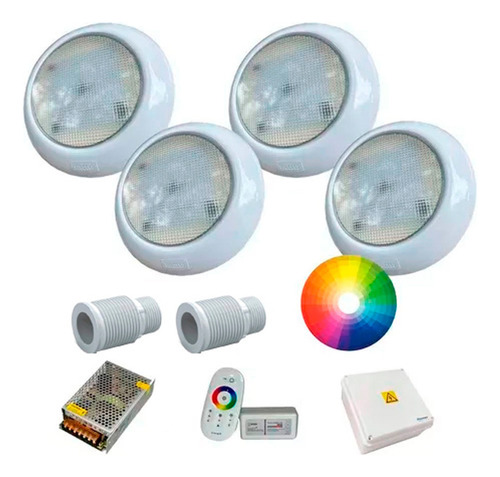 Kit De 4 Luces Vulcano Para Fibra De Vidrio + Componentes