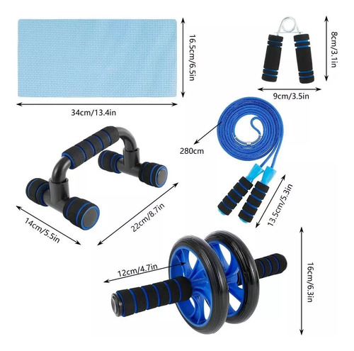 Kit Rodillo Abdominal Barras Push-up Cuerda Ejercitador Mano