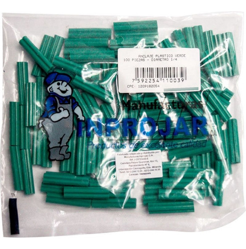 Ramplug Verde Plástico 1/4 Bolsa 100 Unidades Anclaje Tarugo