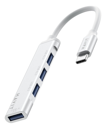 Hub Multipuestos Havit Aluminio Usb3.0 4 Puertos Color Blanco