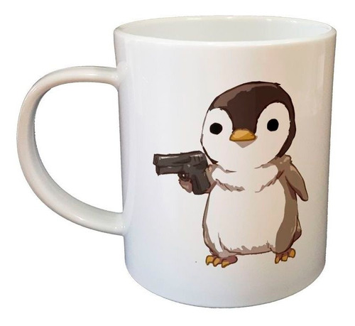 Taza De Plastico Pinguino Con Un Arma Apuntando