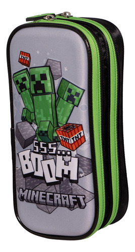 Kit Mochila Minecraft Lapicera Original Con Luz Kinder Gris Gris