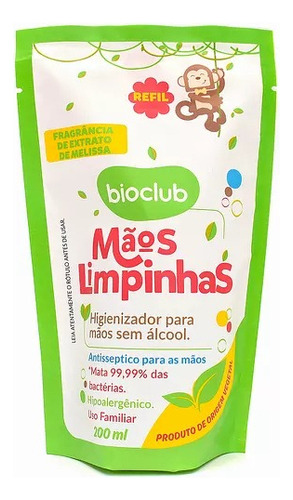 Refil Higienizador Mãos Limpinhas Bebe Sem Álcool Bioclub