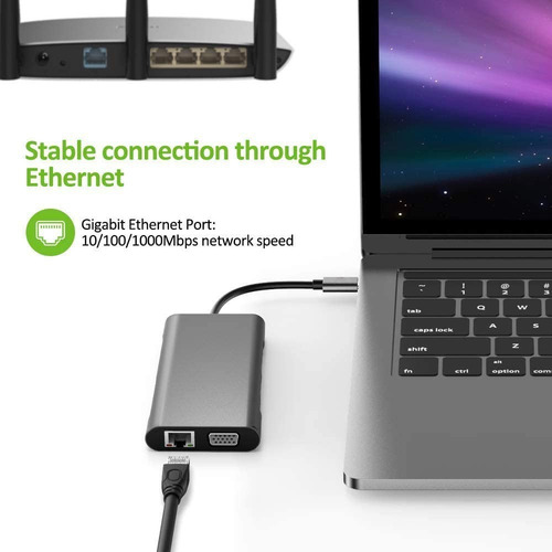 Imagen 5 de 6 de Hub 10 N 1 Usb C 3.0 Hdmi 4k Vga Audio Ethernet Sd Tf Mac Pc