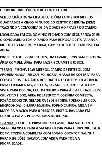 Imagem 21 de 22 de Chácara 2000m2, Condominio Fechado, 3 Suítes, Lavabo, Área De Lazer Gourmet, 17 Vagas Para Garagem, Piscina, Campo De Futebol, Pesqueiro, Horta - Ch00113 - 69796647