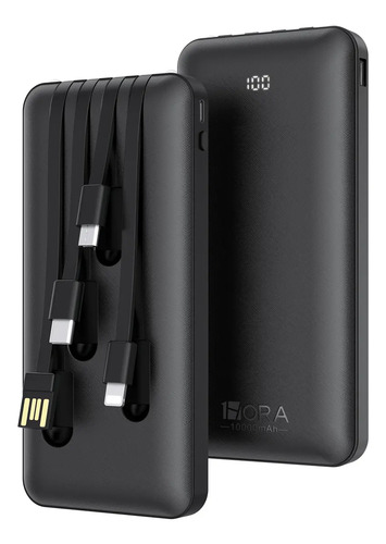 Cargador Portátil Power Bank 1Hora de 10000mAh con 4 Cables Integrados y Pantalla Digital