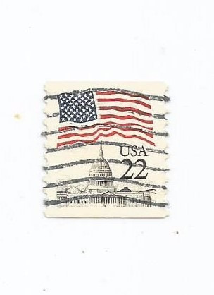 Selo Estados Unidos,selo Bandeiras,predios,22c 1985,usado.