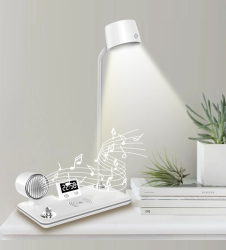 DNBEMN Lampara Con Bocina Bluetooth Cargador Inalámbrico Reloj Led Blanco