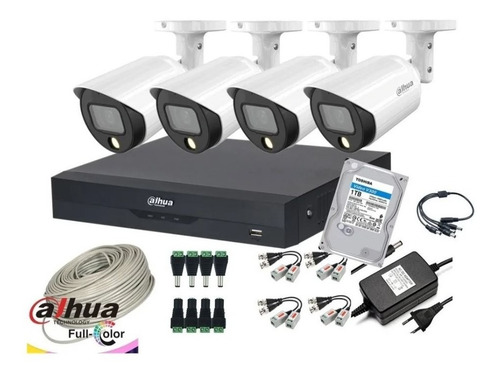 Cctv Kit Dahua Pro 5mp 4 Cam Full Color Wizsense + 1tb