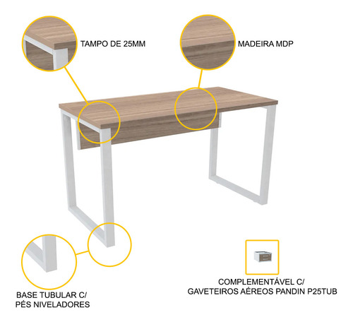 Mesa P/ Escritório 170x70 Pandin P25tub - Naturalle/branco Naturalle/branco
