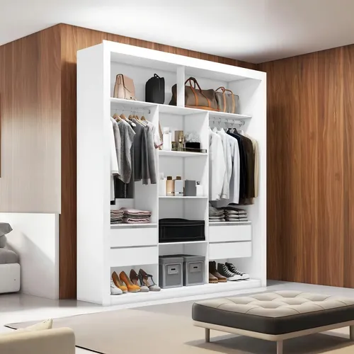 Closet Casal  MDF 4 Gavetas 5 Prateleiras Branco Amoudi