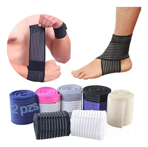 2pz Venda Elástica Deportiva Rodillera Muñecas Pie Crossfit Color Colores Al Azar