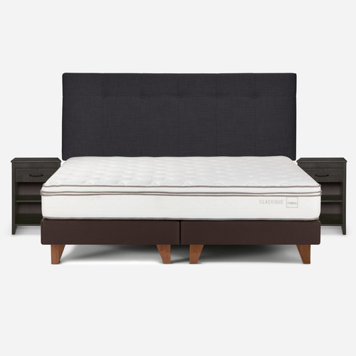 Cama Classique+ King + Respaldo Y Veladores Maurice Grafito