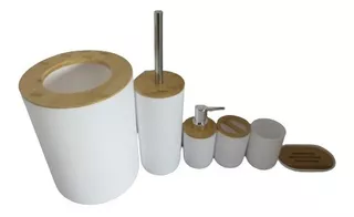 Set Baño Plastico Bambu X6 Cesto Dispenser Escobilla Jabon