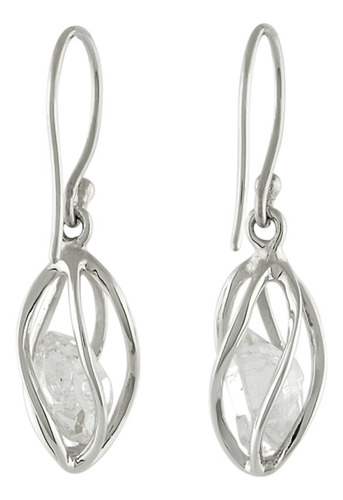 Aretes De Plata Con Cristal De Cuarzo Y Diamante Herkimer