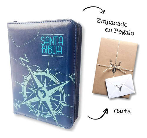 Biblia Reina Valera 1960 Azul Mediana Cremallera