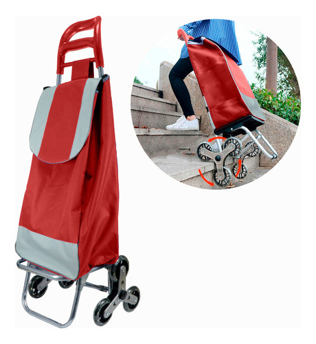 Carrito Plegable Portátil De Mandado Compras Carro Multiusos Color Rojo/gris