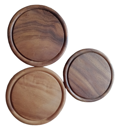 Set 3 Platos De Madera Grandes 25 Cm De Diámetro Asado Pizza