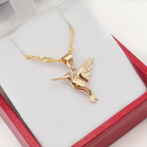 Amor Eterno - Dije Colibrí Oro Sólido 10k + Cadena Color Amarillo