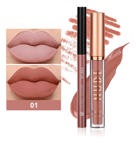 Set De Lápiz Labial Líquido Mate G Lip Gloss Y Lápiz Delinea