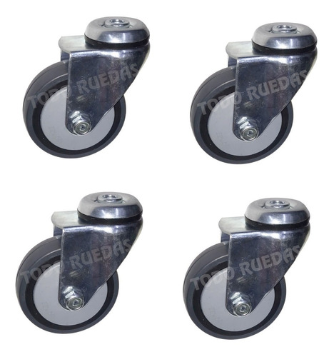 4 Ruedas Giratorias De Pvc 100mm Con Ruleman Ideal Palet Banco Trabajo