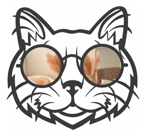 Gato Persa Madera/mdf Con Gafas De Espejo | 60 Cm